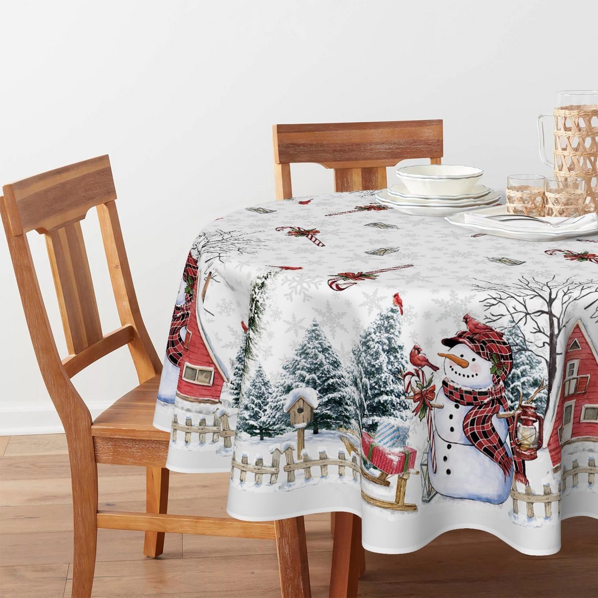 Rond Tafelkleed Wintertafella Esthetiek Witte Huis Sneeuwtafeldecoratie 140 cm