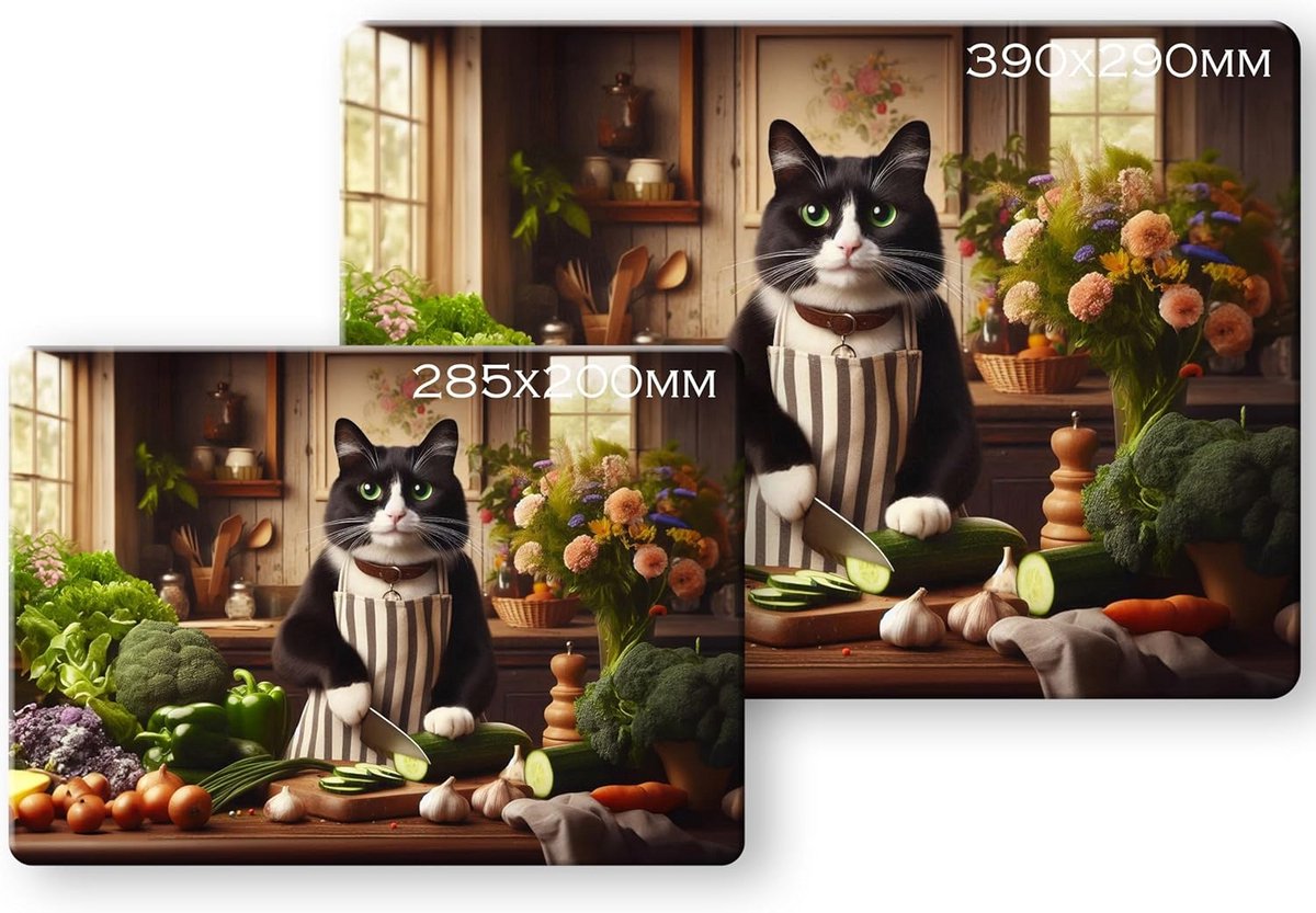 Gehard glazen snijplank 390x290mm met zwart-wit kattenprint keukenaccessoire