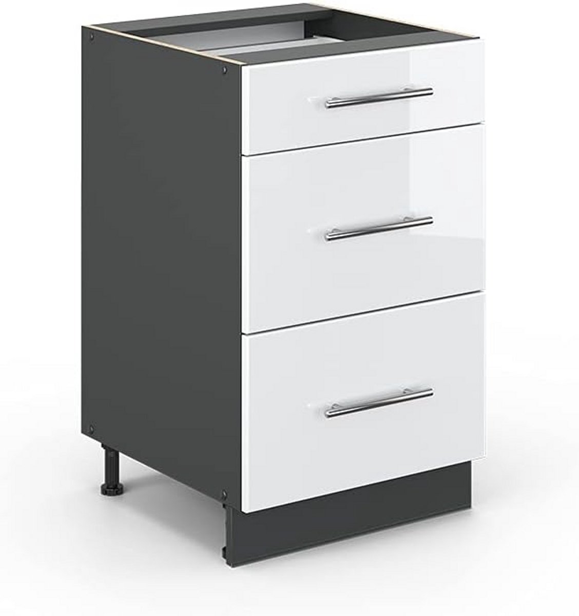 Keukenkast Ladeblok 50 cm - Wit Hoogglans en Antraciet - Modulair Keukensysteem