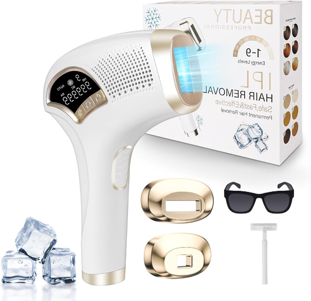 Aurixi® Laser Ontharingsapparaat – Haarverwijderaar IPL Technologie – Ontharingsapparaat Met 9 Energieniveaus - Epileerapparaat Voor Vrouwen – Wit - 23cm x 20cm x 6cm