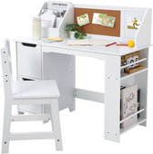 bureau pour enfants et chaise - tiroir - avec espace de rangement - table pour enfants - 3–8 ans - blanc