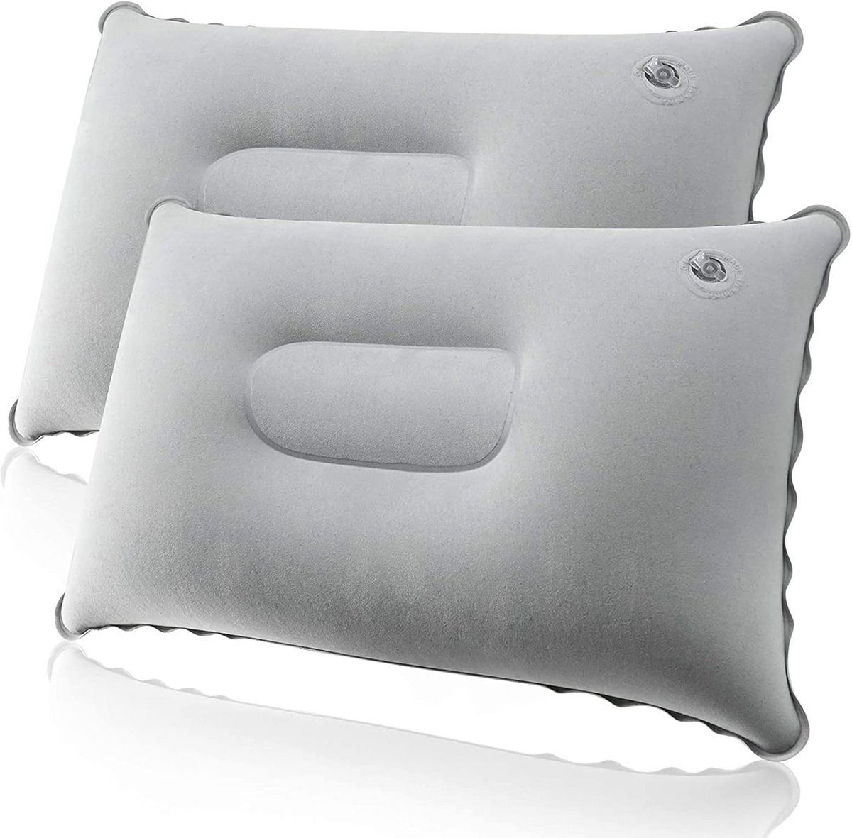 2x Ultralicht Opblaasbaar Kussen Grijs - Compact Luchtcomfort voor Reizen, Kamperen en Rugondersteuning