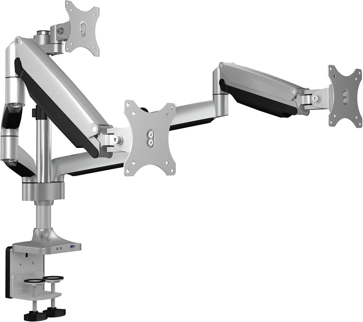 Verstelbare monitorhouder voor 3 schermen tot 32 inch met USB en audio-aansluitingen