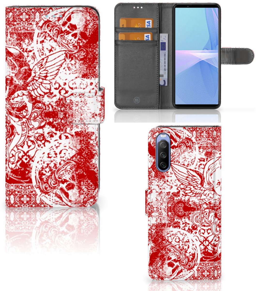 Telefoonhoesje met Naam Sony Xperia 10 III Angel Skull Rood