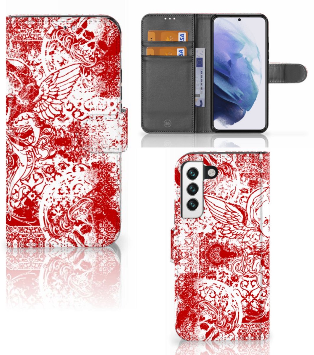 Book Case voor Telefoonhoesje met Naam Samsung Galaxy S22 Angel Skull Rood