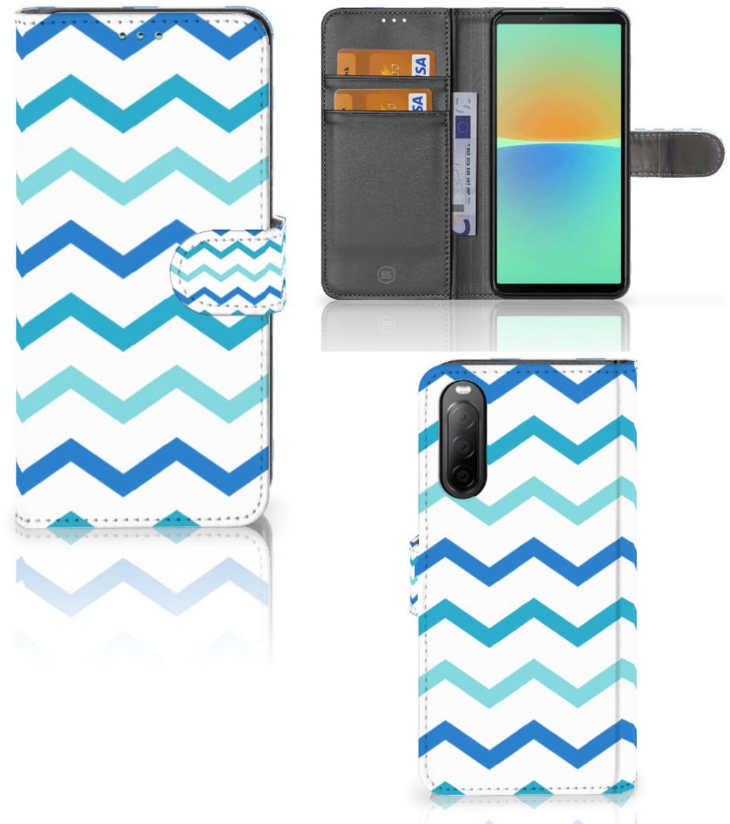 Sony Xperia 10 IV Telefoon Hoesje Zigzag Blauw