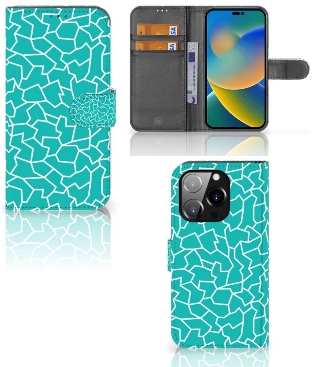 Boekhoesje voor iPhone 14 Pro Hoesje Cracks Blue