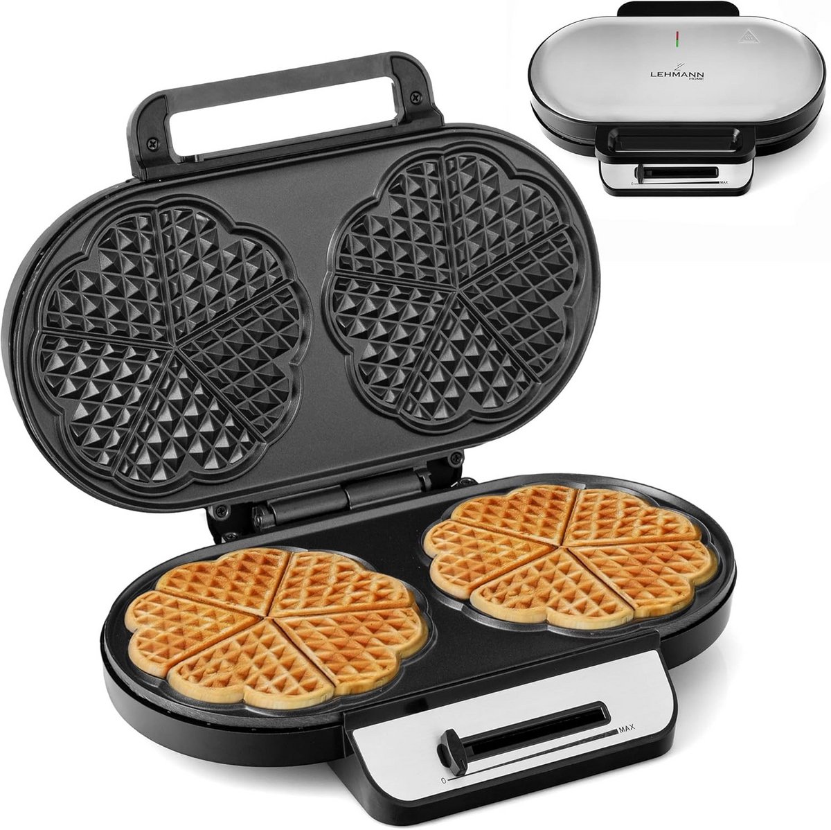 Hartvormig wafelijzer voor 10 wafels - Antiaanbaklaag en temperatuurregeling - 1200W