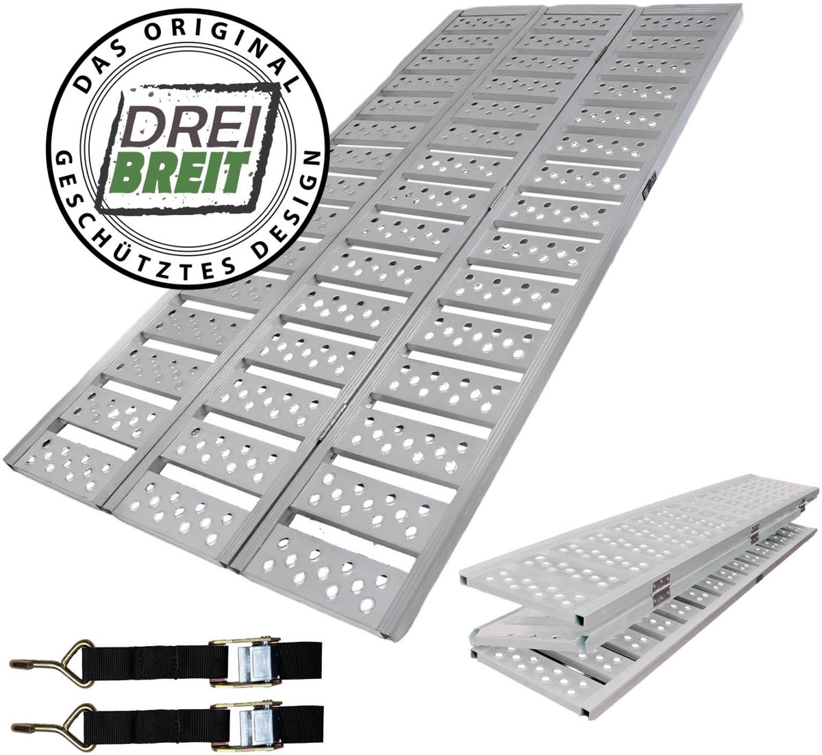 DREIBREIT by TRUTZHOLM 2-voudige opvouwbare oprijplaat 215cm 1020kg aluminium geperforeerde laadbrug