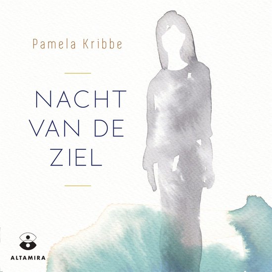 Boekomslag 'Nacht van de ziel' met een aquarel van een vrouw in grijs en waterige blauw-groene verf