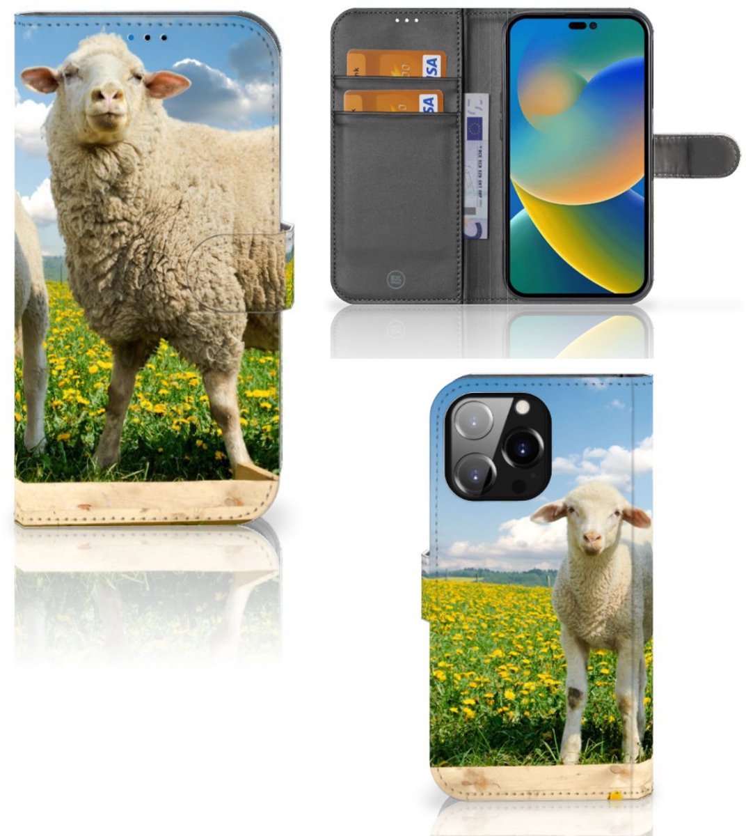 iPhone 14 Pro Max Telefoonhoesje met Pasjes Schaap en Lammetje
