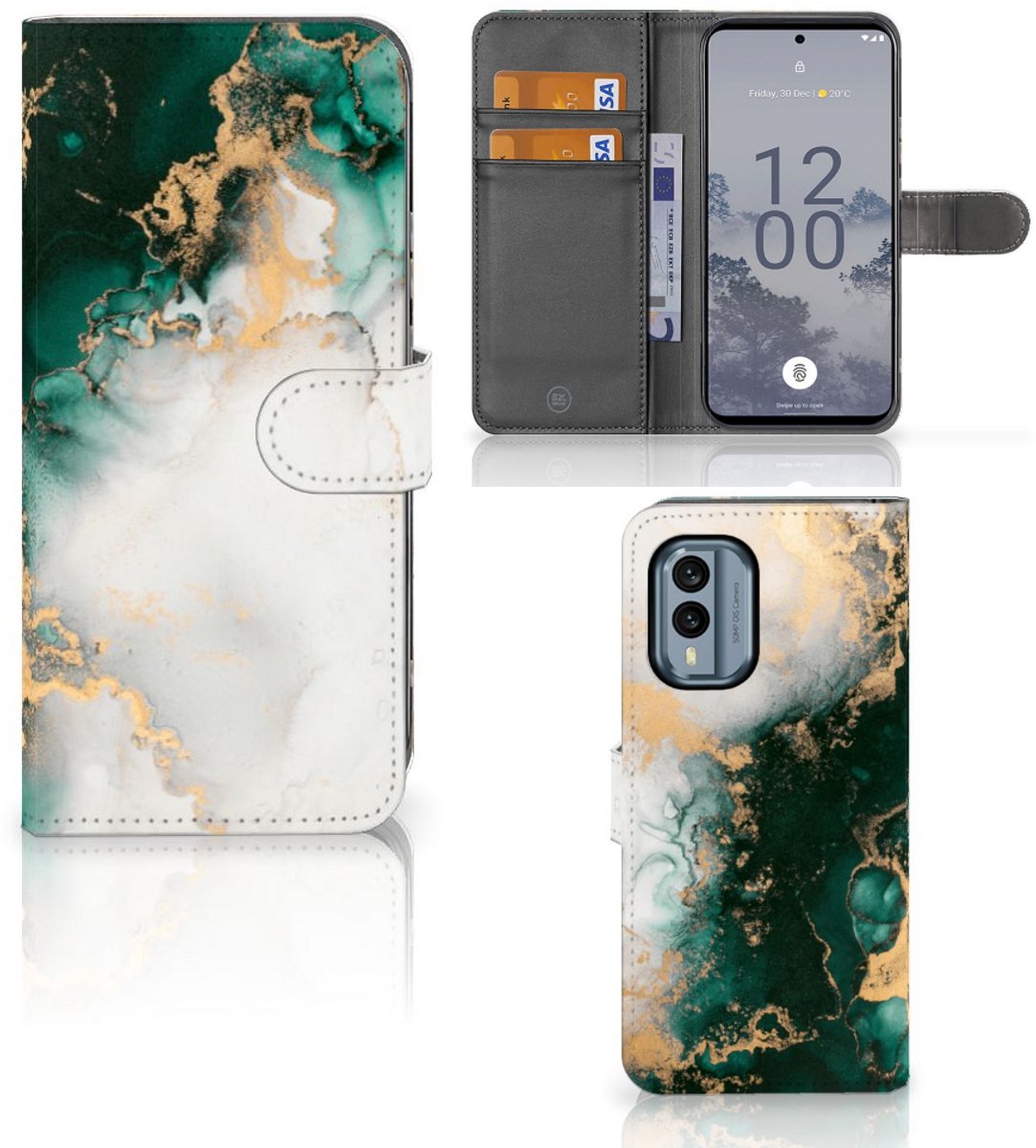 Bookcase voor Nokia X30 Marmer Groen
