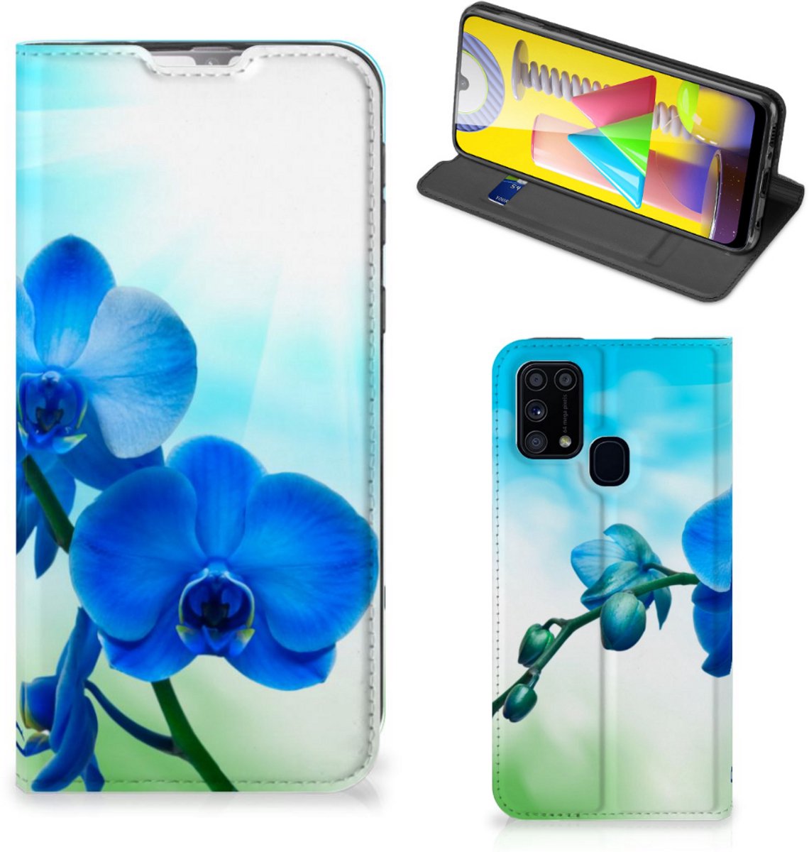 Samsung Galaxy M31 Smart Cover Orchidee Blauw - Cadeau voor je Moeder