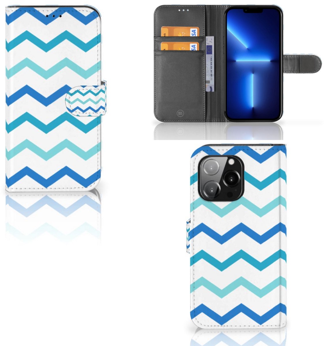 iPhone 13 Pro Telefoon Hoesje Zigzag Blauw