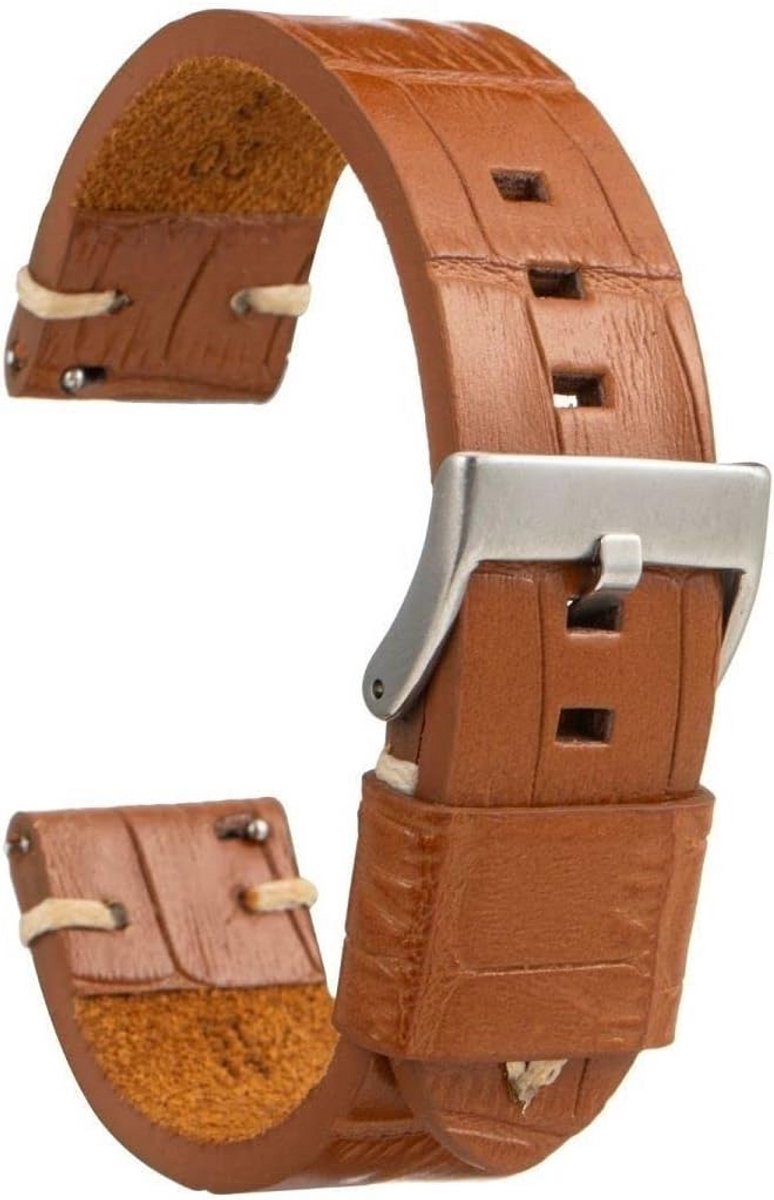 Handgemaakte leren horlogeband met krokodillengravure - 20, 22, 24 mm