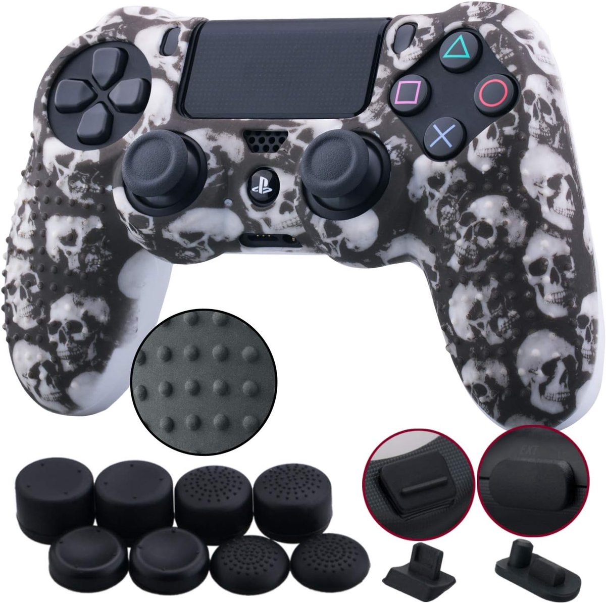 Siliconen Bezaaid Beschermhoes en Duimgrepen voor PS4 Controller - Blauw Groen