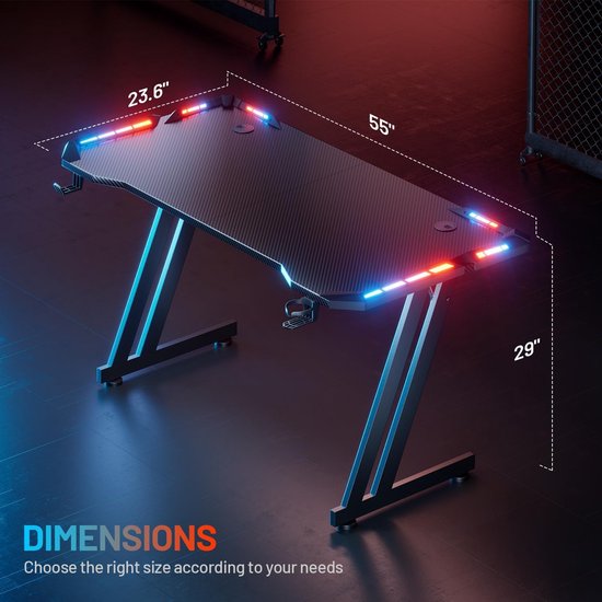 Ergonomisch Gaming Bureau 120 x 60 cm - Gamingtafel met Koolstofvezel Oppervlak, Bekerhouder en Hoofdtelefoonhaak - Zwart van Merkloos — afbeelding 4