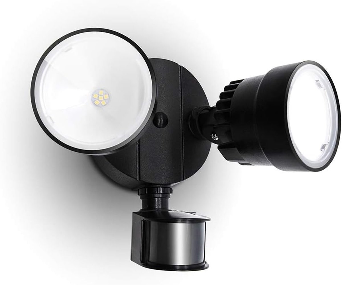 Bewegingsgevoelige Buitenledlamp met 2000 Lumen en 2 Koppen, Waterdicht, IP54, Veiligheidslicht voor Tuin en Terras