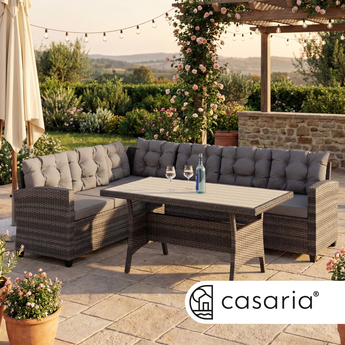 Casaria Loungeset - 6 Personen Eettafel Polyrattan – Grijs thumbnail 2