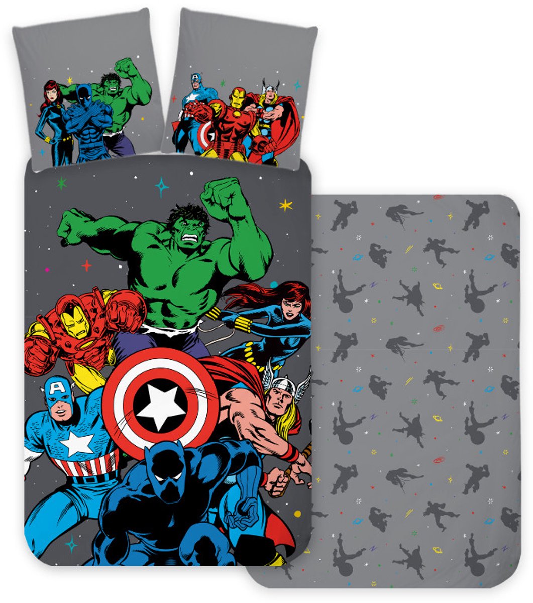 Marvel Avengers Dekbedovertrek Team grijs - 140 x 200 cm - 70 x 90 cm