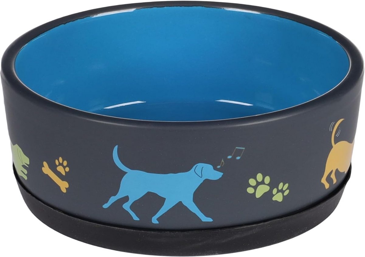 Antislip Hondenvoer- en Waterbak - Keramiek, Blauw, 500 ml, Rond, 14 x 5,5 cm