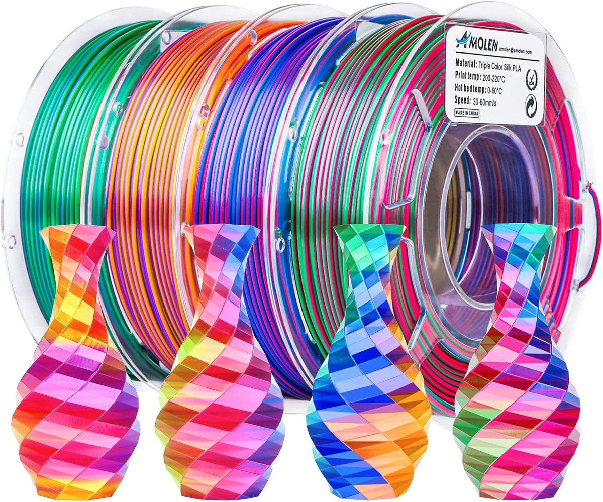 3D-printerfilament Driekleurig Zijde PLA 1,75 mm - 200 g x 4 Stuks