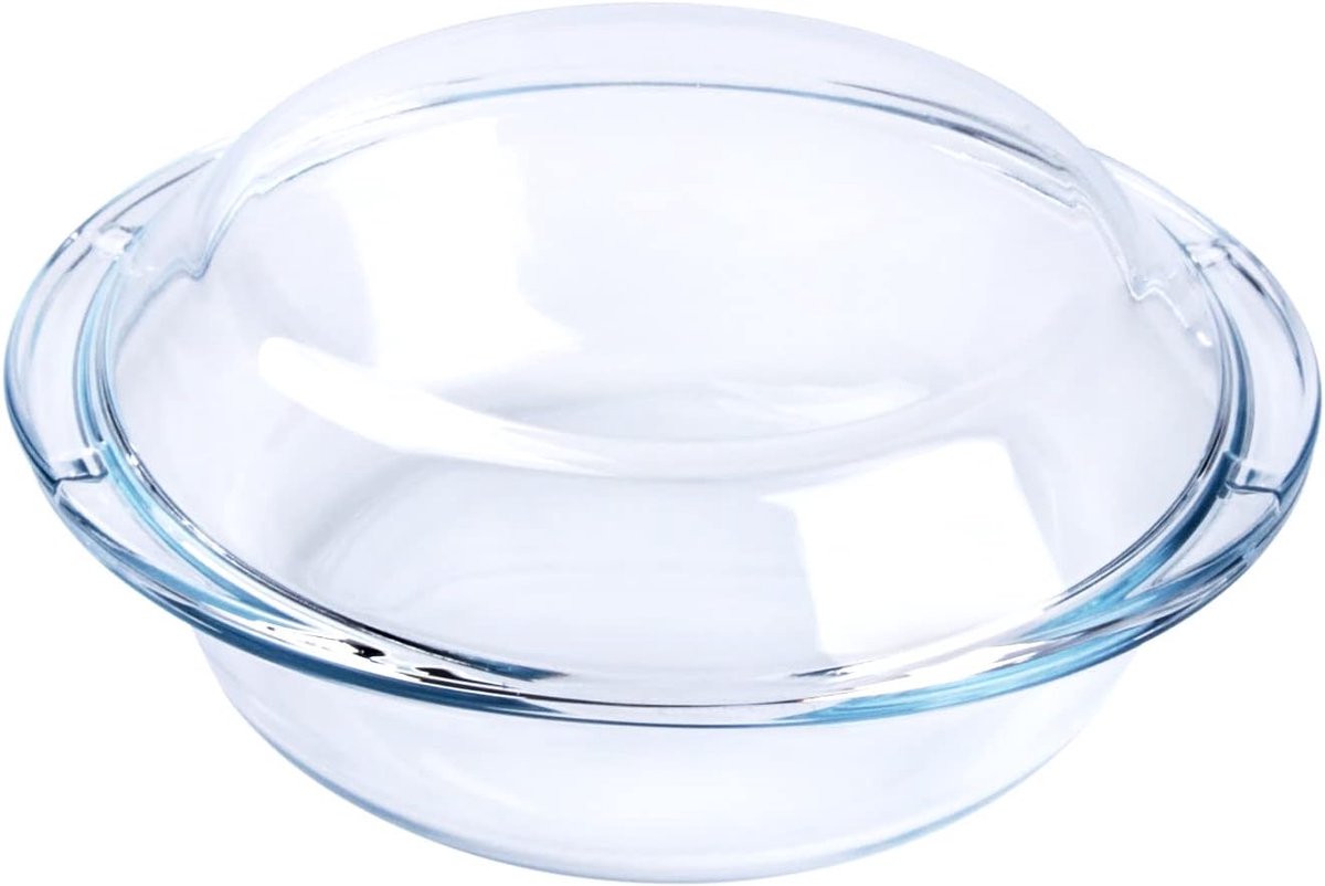 Ronde ovenschaal van gehard glas - 1 liter glazen bakvorm met deksel, oven-, vriezer- en vaatwasmachinebestendig