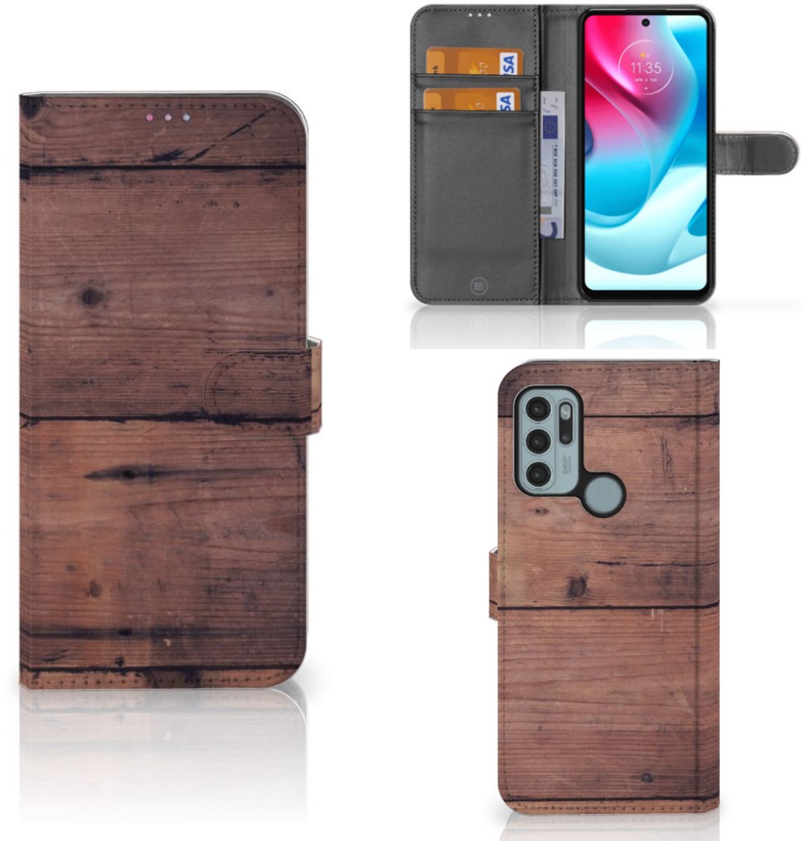 Motorola Moto G60s Book Style Case Old Wood