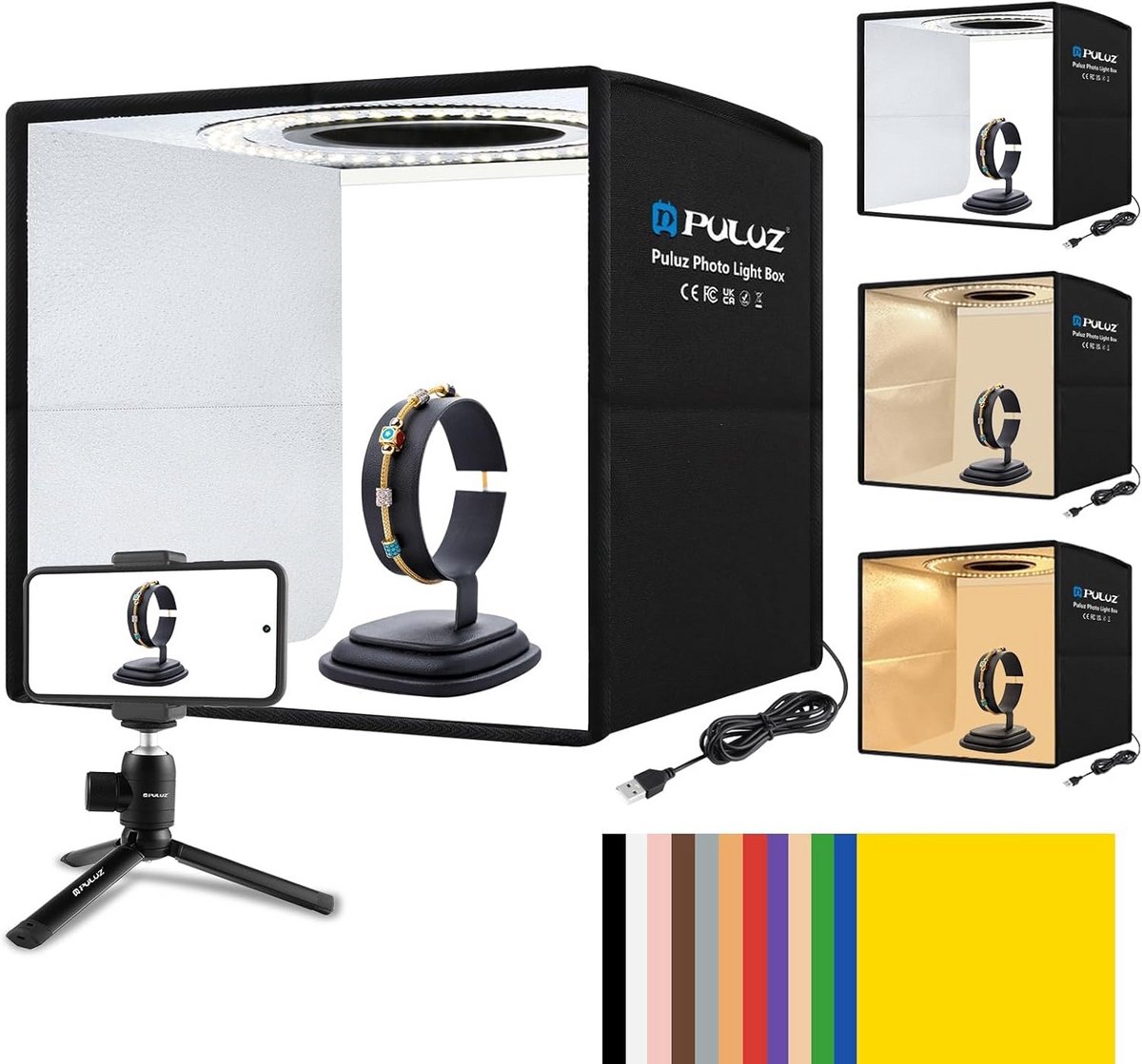 Opvouwbare Fotostudio Box 25 cm met LED Verlichting en 12 Achtergronden