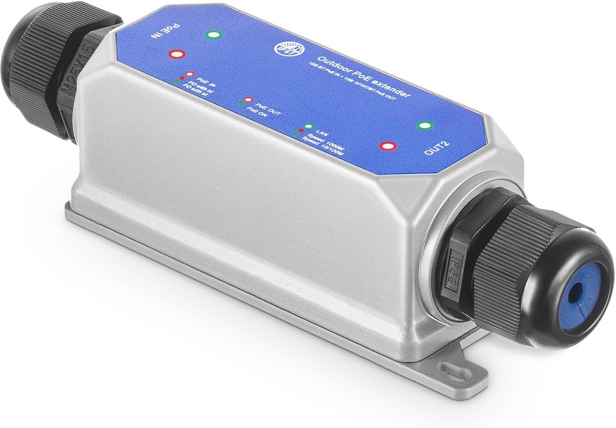 Outdoor 2-poorts Gigabit PoE Extender IP67 - Waterdicht, 90W Repeater voor 10/100/1000 Mbps