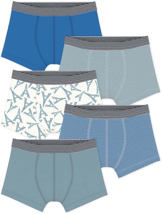 Petit Bateau Setje van katoenen boxershorts met Eiffeltorenprint Jongens Onderbroek - Groen + Groen/Wit + Wit/Groen/Meerkleurig + Blauw/Wit + Blauw