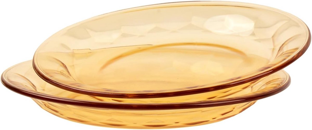 Premium 23 cm Glazen Saladeborden - Set van 2 Amberkleurige Borden voor Diner, Salade en Fruit - Vaatwasser en Magnetronbestendig