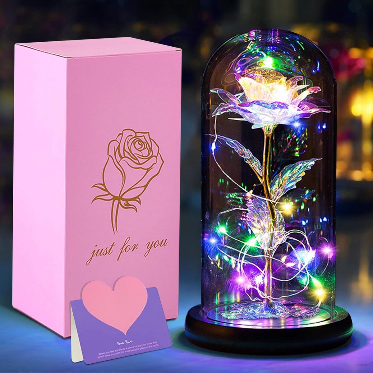 Eternal Rose LED-verlichting in Glazen Kooi - Romantisch Cadeau voor Dames