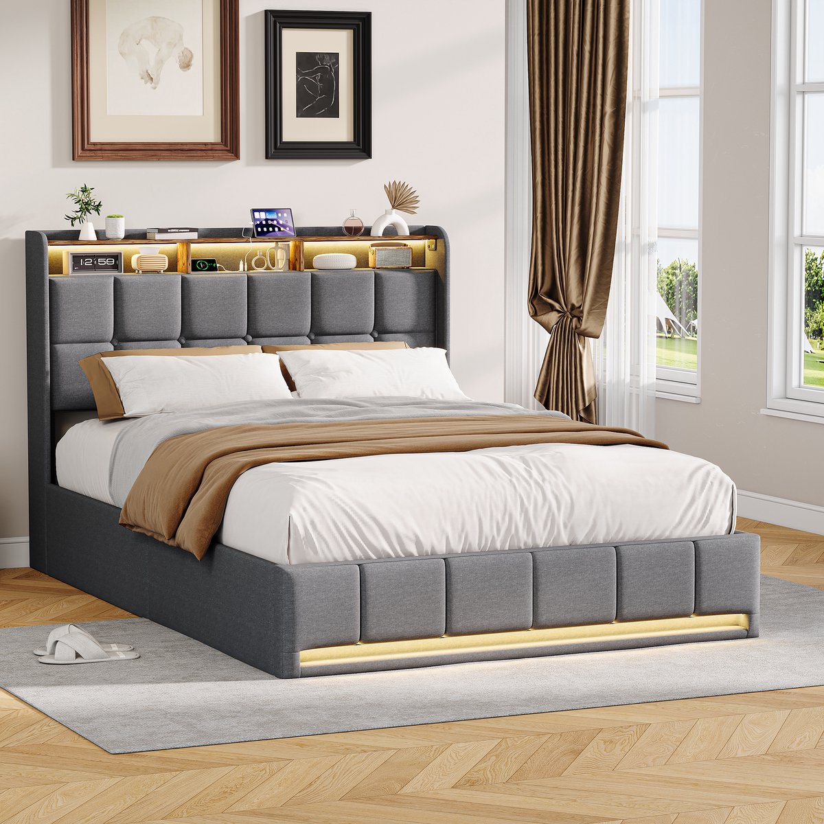 SHOPENTRA Opbergbed 160x200 cm Grijs thumbnail 6