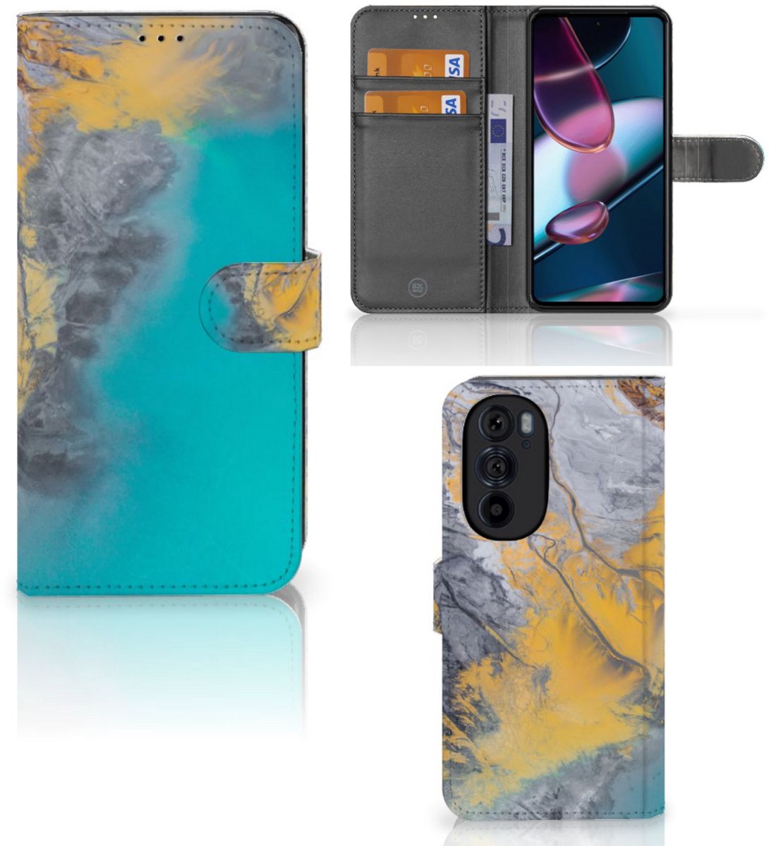 Motorola Edge 30 Pro Bookcase Marble Blue Gold