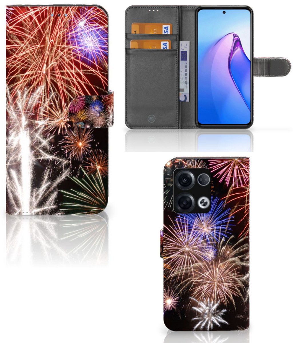Boekhoesje voor OPPO Reno8 Pro Wallet Case met Pasjes Vuurwerk