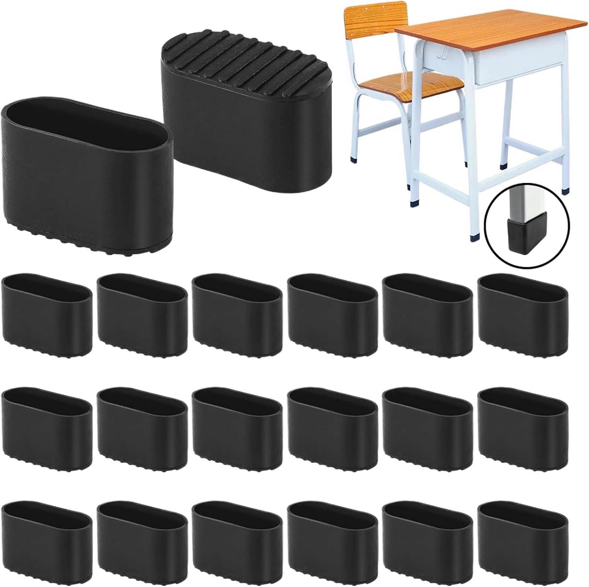 20 Stuks Ovale Stoelpootdoppen - Krasbestendige Voorkappen voor Tuinstoelen (40 x 20 mm)