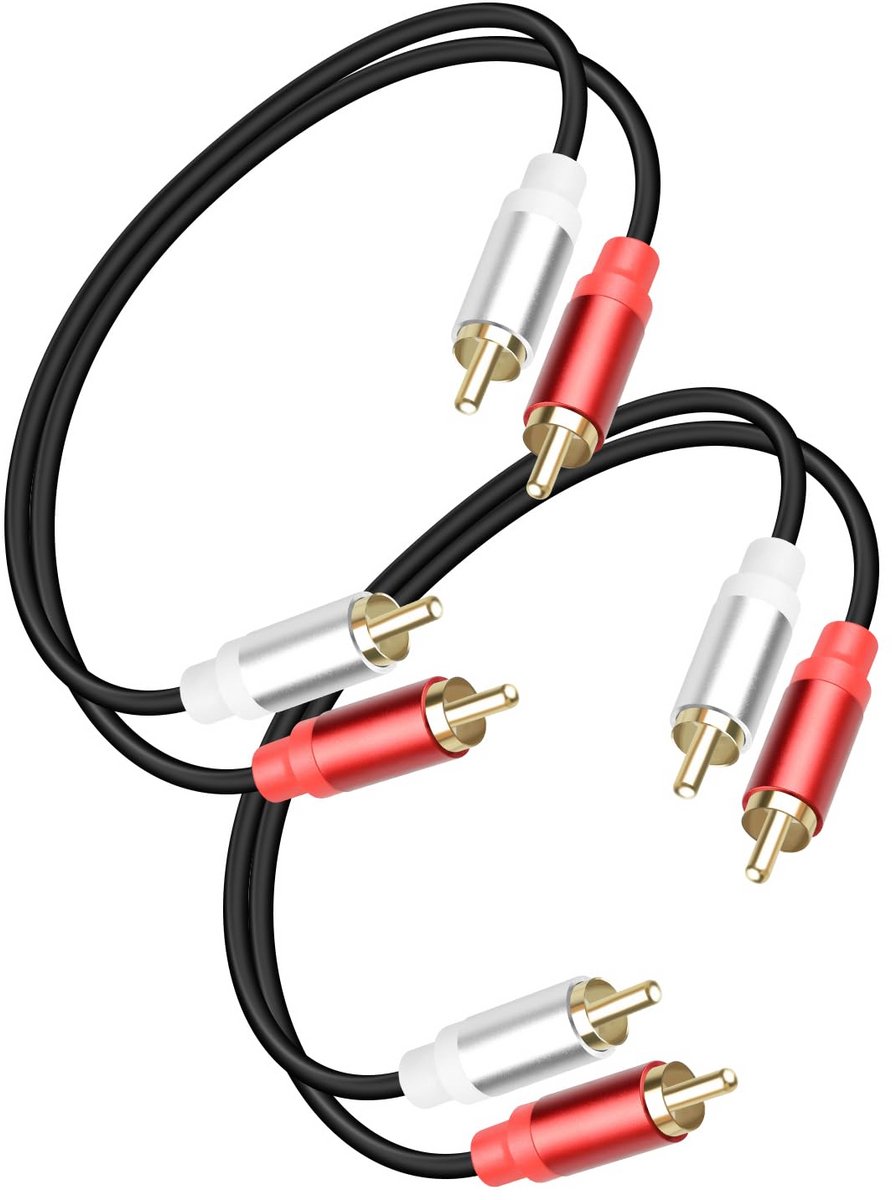 RCA-adapterkabels 2 RCA-stekkers naar 2 stekkers stereo-audiokabel voor DVD, TV/HDTV, VCR, CD - 0,9 FT