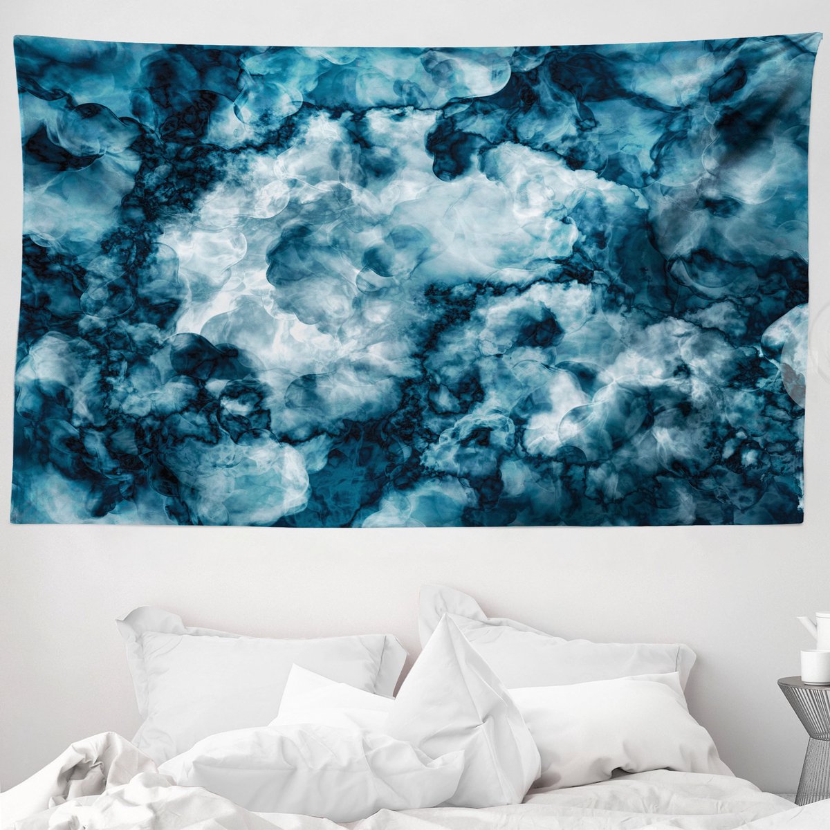 ABAKUHAUS Marmeren Wandtapijt en Sprei, Marmerlook Gemaakt van Zachte Microvezelstof, 230 x 140 cm, Blauw Zeegroen