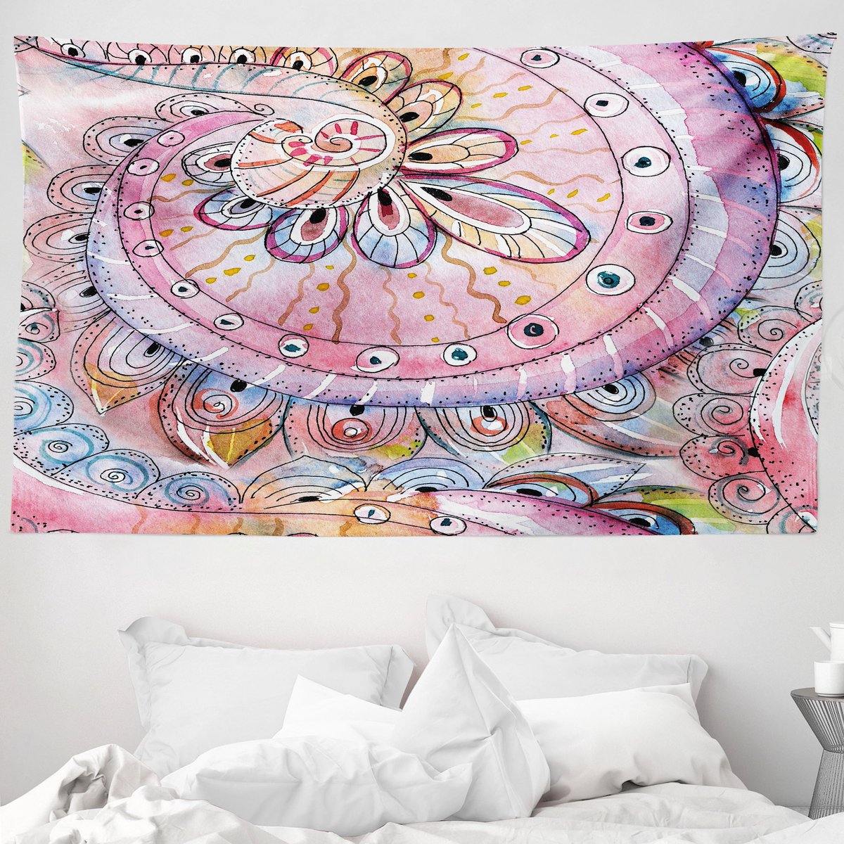 ABAKUHAUS Oosterse wandtapijt, traditionele bloemenpatronen met kleurrijke aquarel-effecten, 230 x 140 cm, meerkleurig Veelkleurig