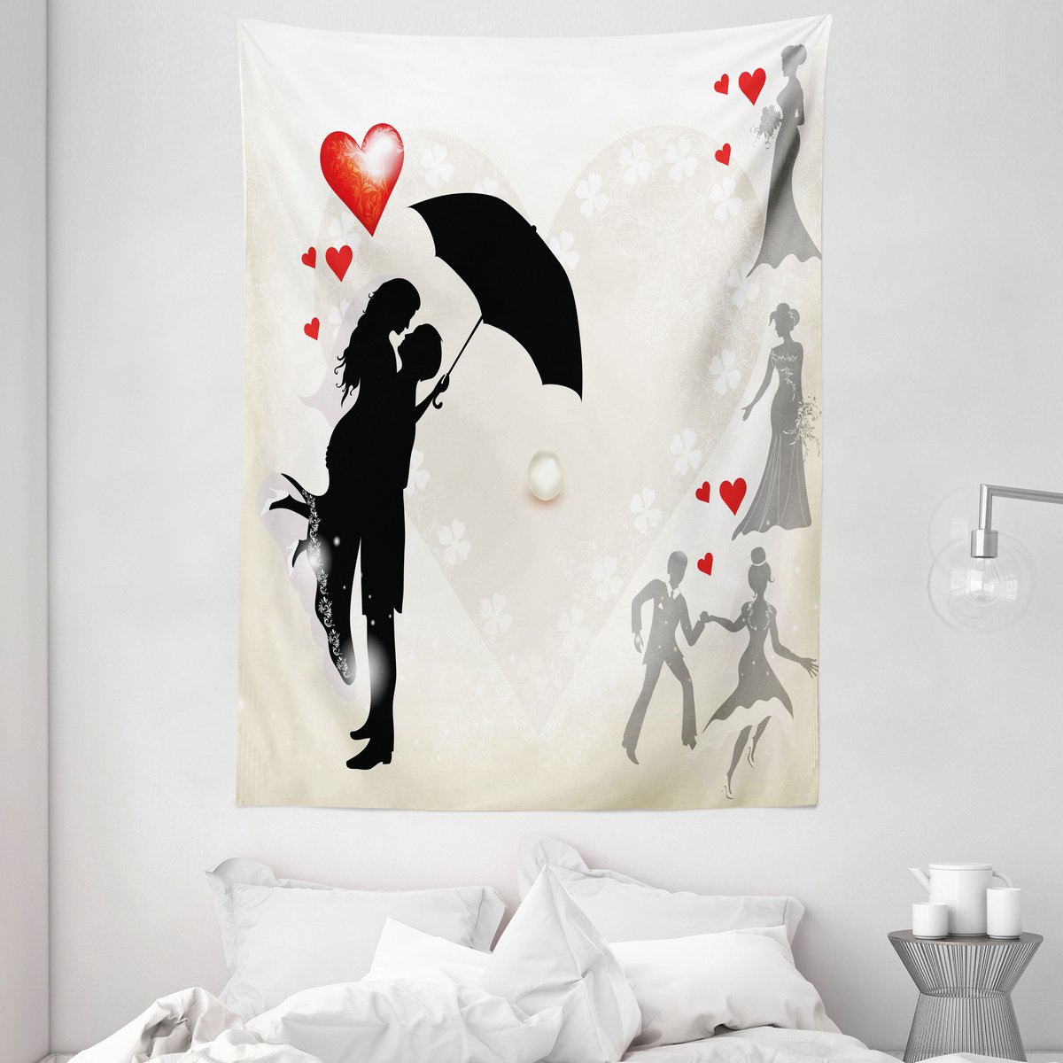 ABAKUHAUS Trouwtapijt, Liefde en Romantiek voor Stellen, 110 x 150 cm, Rood Wit Zwart Rood