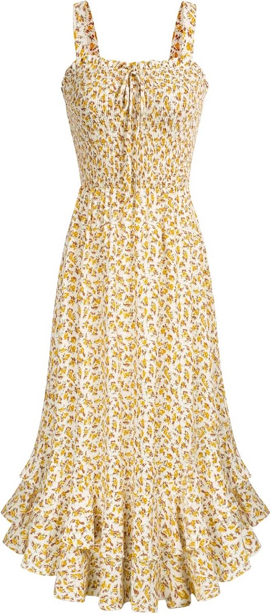 Lange Bloemenjurk Mouwloos met Spaghettibandjes - Bohemian Maxi Jurk voor Strand en Vakantie