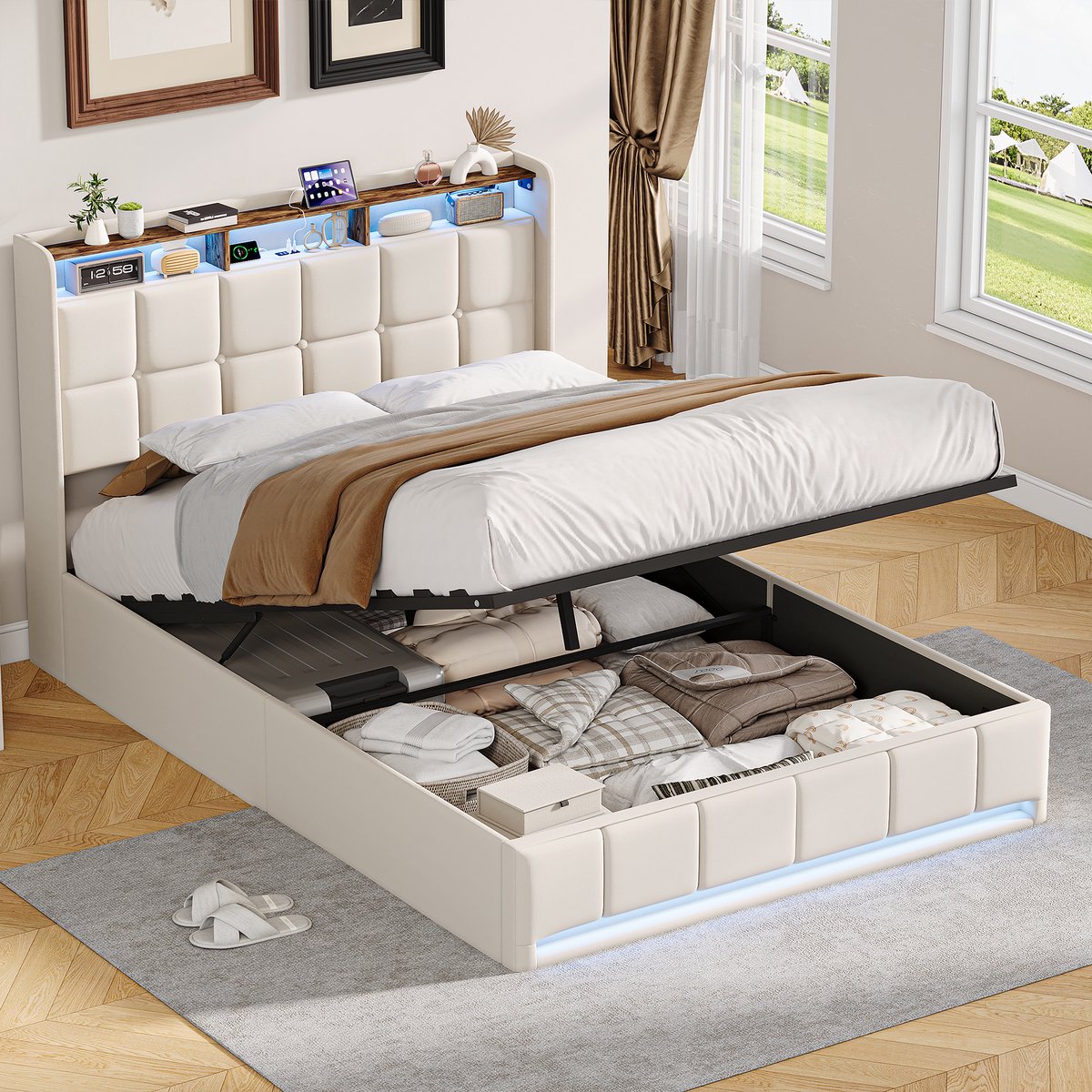 SHOPENTRA Opbergbed 160x200 cm Beige thumbnail 4