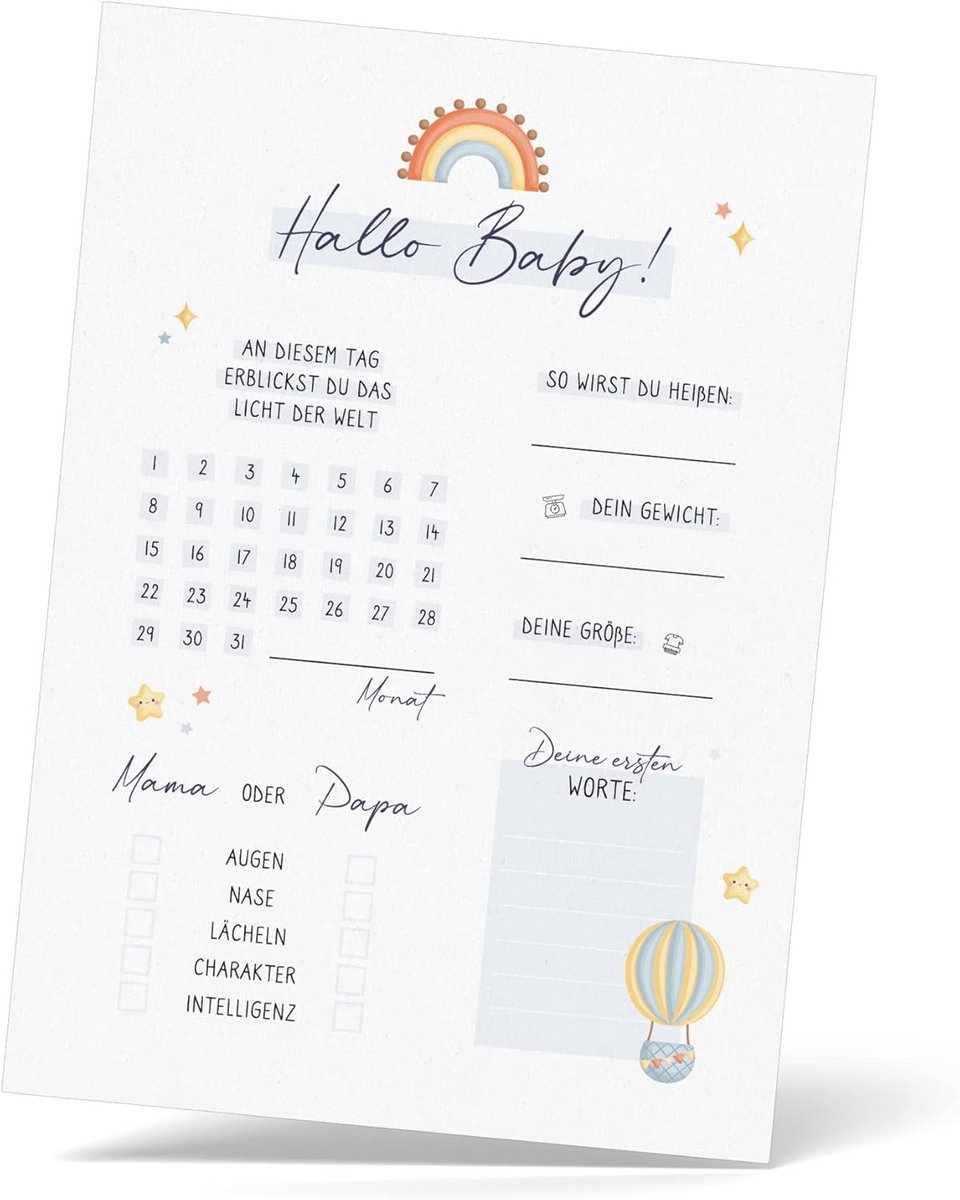 Raadspel voor Babyshower en Genderreveal - Kaarten met Regenboog en Lichtblauw
