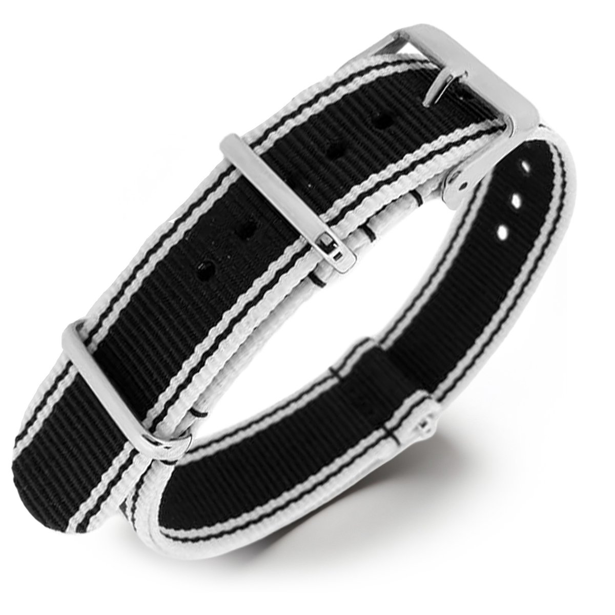 NATO Horlogeband G10 Military Nylon Strap - Selvedge Wit Zwart 22mm