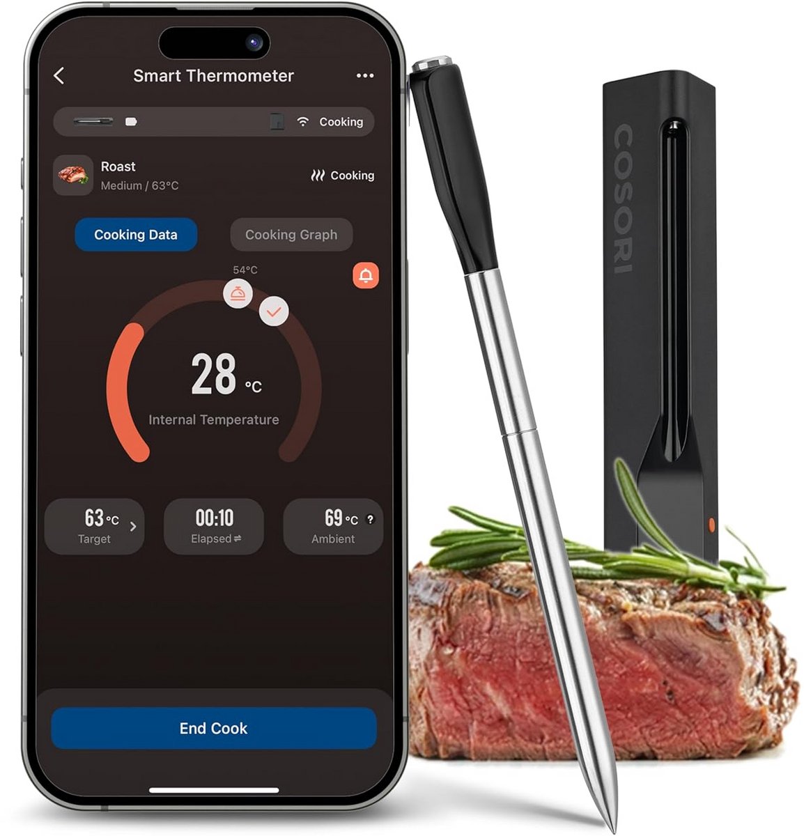 Slanke Draadloze Vleesthermometer met 50m Bereik - Ideaal voor Grill en Keuken