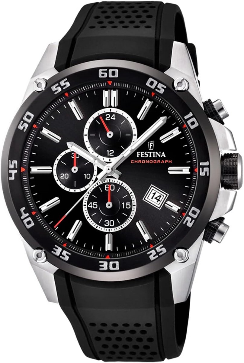Chronograaf kwarts horloge met rubberen armband - Zilver - Unisex volwassenen - Één maat