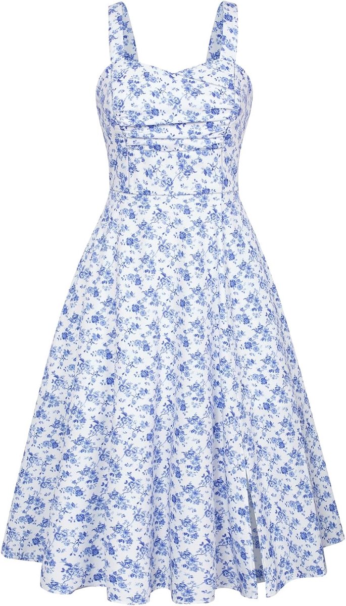 Midi-jurk dames jaren '50 | Mouwloos A-lijn vintage cocktailjurk