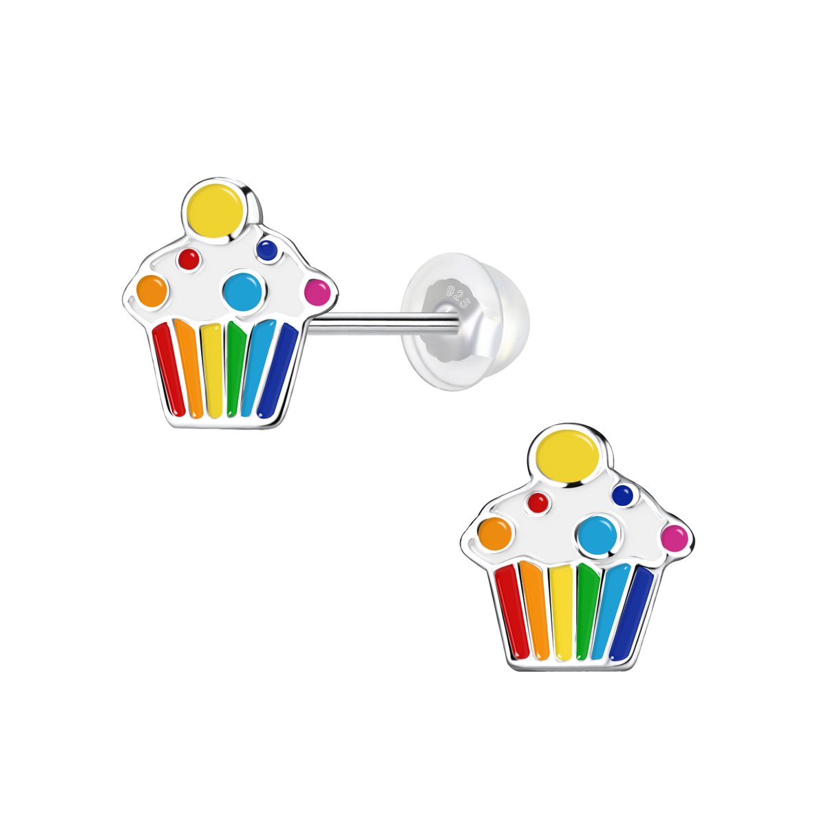K3 - zilveren oorstekers - regenboog cupcake - 925 zilver - 6mm