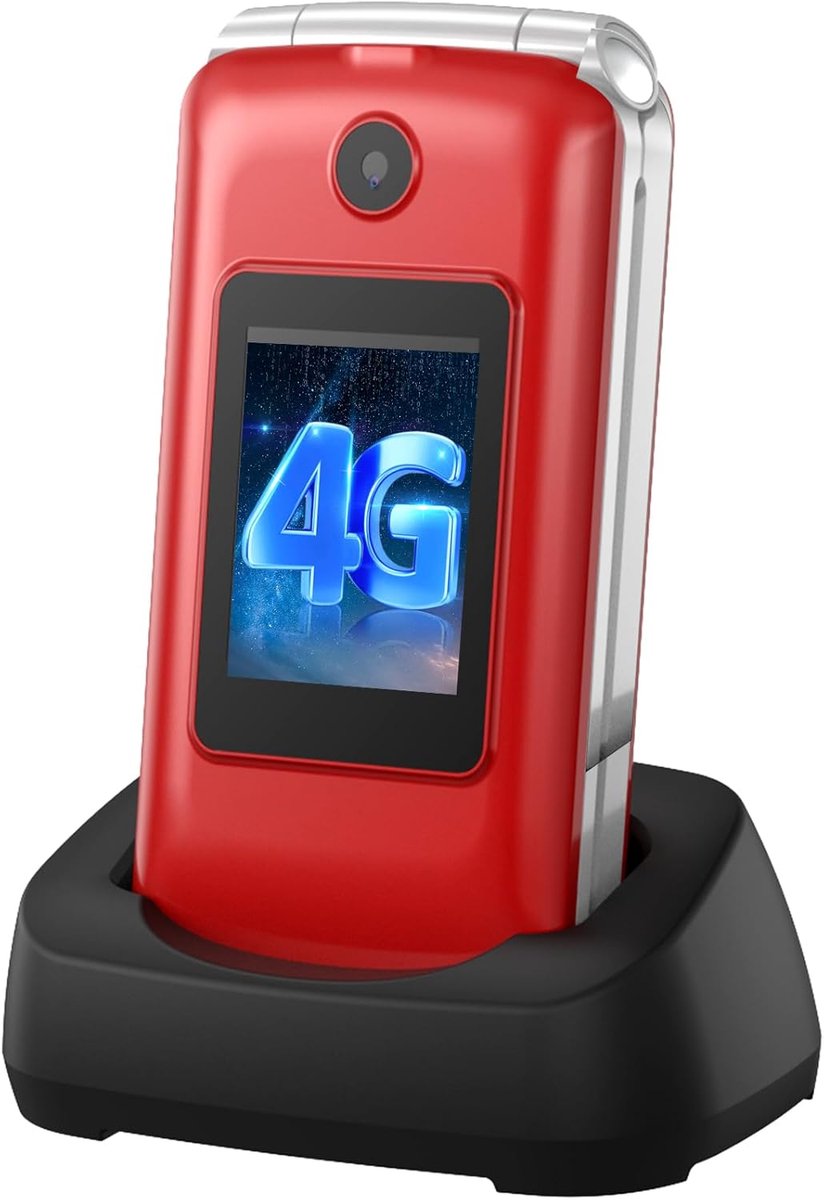 4G mobiele telefoon voor senioren met grote toetsen en dual sim - Eenvoudig te bedienen met SOS-knop en laadstation